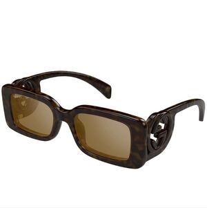 Gucci Womens Havanna Rectangular Flash Sunglasses